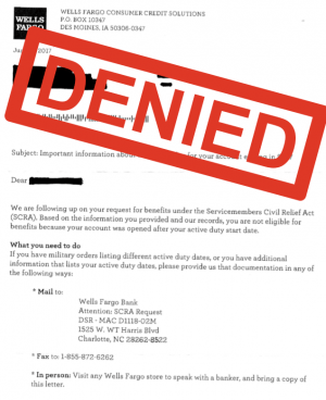 This picture is of a SCRA benefit denial letter