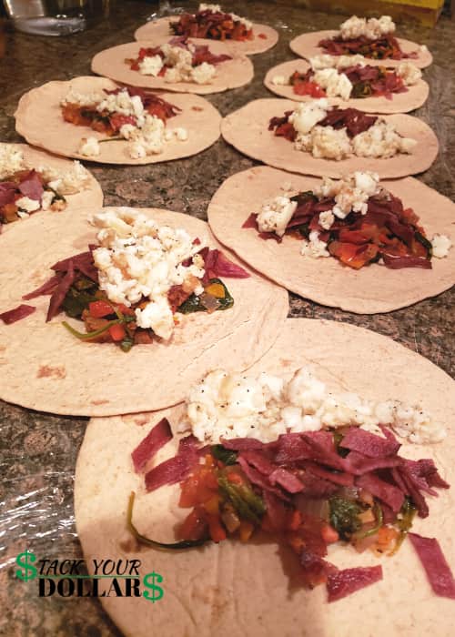 Breakfast wrap with eggs and turkey bacon