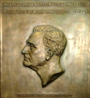 Selma Burke's relief sculpture of Franklin D. Roosevelt that inspired the sculpture on the dime