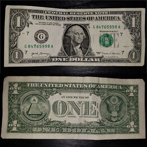 United States dollar (USD): 1 dollar bill (Front and back)